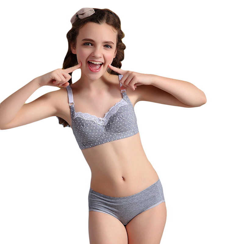 2016 Puberty Girls Lace Dot Cotton Underwear Set For Teenage Girls ...