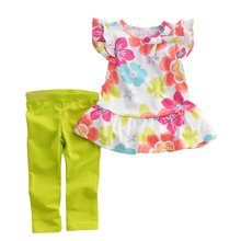Summer 2015 clothes suits Baby Girls Small broken flower with short sleeves pants pants Cute Kids