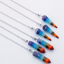 Rainbow 7 Chakras Pure Stone Pendulum Hexagon Prism Rose Quartz Amethyst Crystal Males Ladies Pendant Necklace Therapeutic Charms