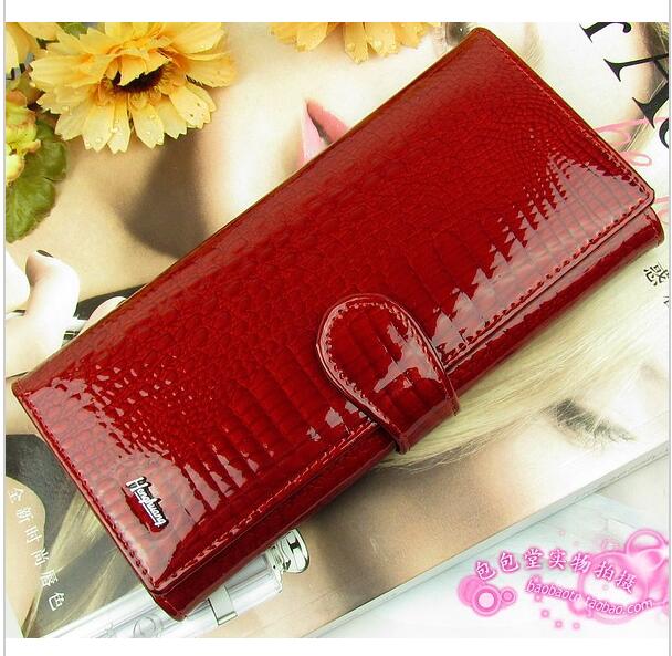 Image of Classic crocodile pattern cowhide leather long design women wallet genuine leather japanned female wallet