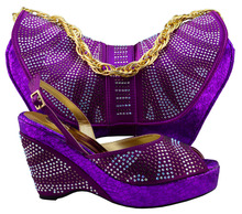 Italian Shoes With Matching Bags To Match ,New purple African Shoes And Matching Bag Sets For party HQJ1-28