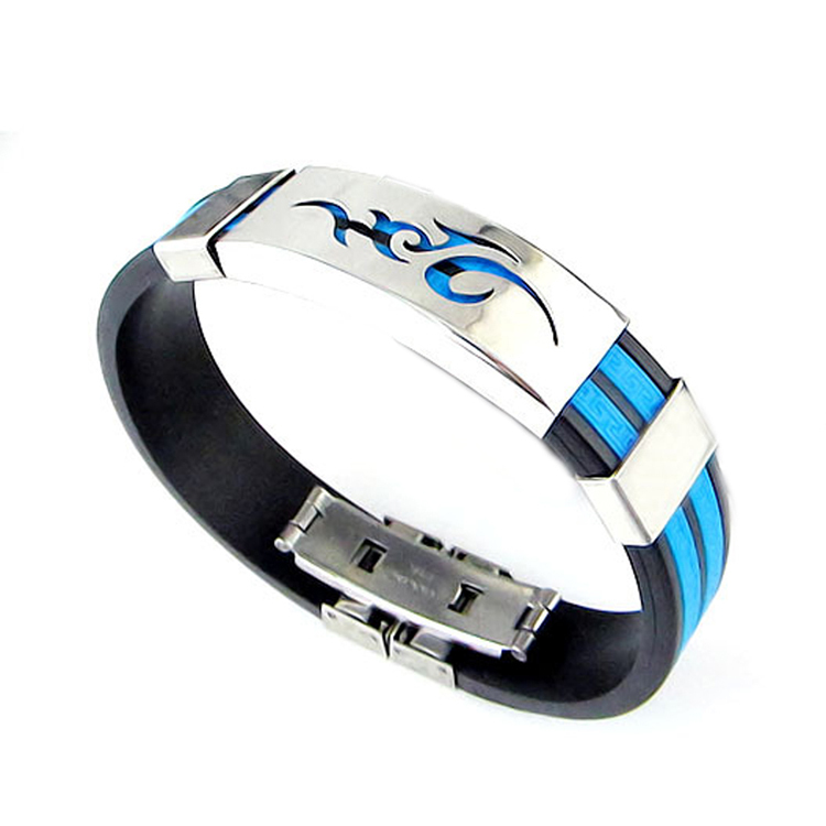 Image of Chic Men Jewelry Flame Logo Titanium Steel Bangle Silicone Wristband Bracelet Stylist Gift Drop Shipping BL-0285