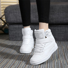 2015 spring autumn ankle boots heels shoes women casual shoes height increased wedges shoes high top mixed color