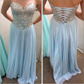 Long Sweetheart Vestido De Festa Corset Rhinestone Chiffon Prom Dress 2016