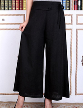 Sexy Black Female Cotton Linen Wide Leg Pant Chinese Women Trousers Casual Long Loose Pants Size M L XL XXL 2387-1
