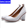 WRCIBOR Brand 2017 Women s Shoes Genuine leather Thick Heels Square Toe Pumps Women s High