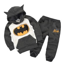 2015 Winter Fleece Batman Boys Clothes Sets Thick Children’s Hooded Coats Pants Suits Kids Tracksuits Hoodies Sweater Trouser