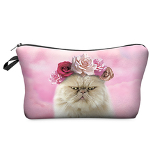 Multi-Colors Clutch Storage Women Cosmetic Cases 3D Print Fashion Roses Cat Lady Travel Handbag Makeup Bag H40