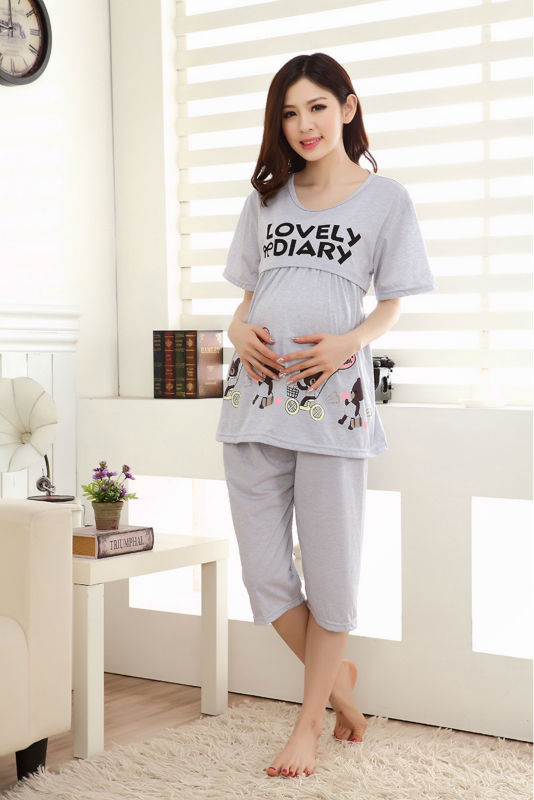 Cute bears Red Summer Pregnant woman pajamas nightwear clothing for pregnancy Puerpera breastfeeding clothes set maternal top 18