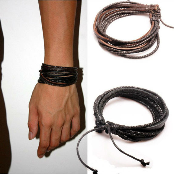 Image of 1Pc Monochrome Woven Leather Bracelet Pure Hand-painted Leather Rope Bracelets Women And Men Bracelet With Braided Rope PK043
