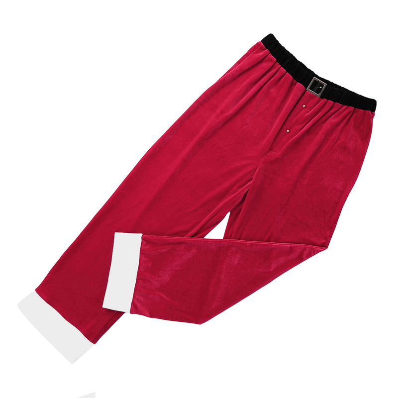 Red Adult Mens Soft Velvet Christmas Santa Claus Long Pants Cosplay