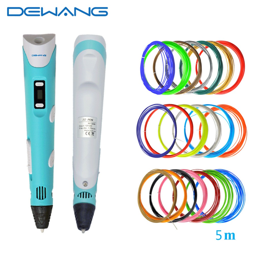 2016 DEWANG promotional magic crafting modeling stereoscopic blue 3d printing drawing pen with 20colors 5mABS filament