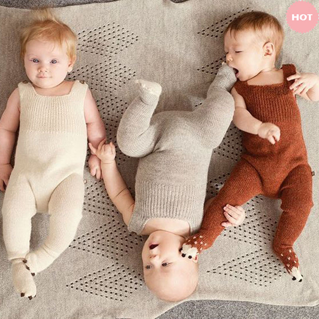 Ручного Вязания Хлопок Мягкие 0-3 лет Новорожденный Теплый Ползунки Для Новорожденных Девочек Мальчиков зимней одежды Комбинезон Комбинезоны зима A263