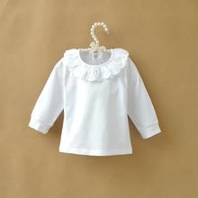 Children T shirt Girls 100 Cotton Tee Long Sleeve Lace Peter Pan Collar White T shirts