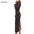 Vancol Autumn Slipt Dresses Sexy Slim Thickening Warm Turtleneck Vestido Robe Clothing Knit Sweater Dresses Women