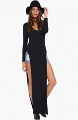 Casual-T-shirt-Style-Side-Split-Black-Maxi-Dress-LC6738-2