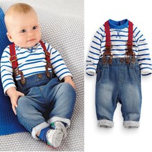 3M 3Y Baby Boy 2PCS Clothing Sets Striped T shirt Tops Jeans Bib Pants Overall Outfis