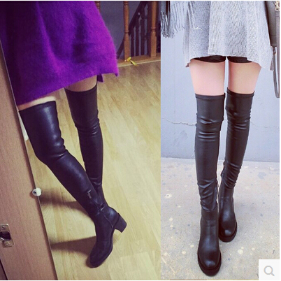 autumn winter woman long boots sexy thin leg black over-the-knee boots low heel square heel shoes side zipper design hot sale