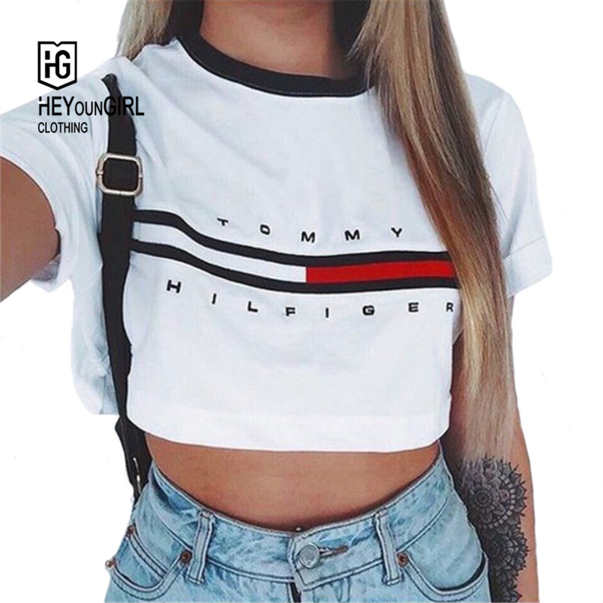 Image of HEYounGIRL 2016 New summer Sport t shirt women crop top Flag brand letters print t shirts short sleeve tops for women