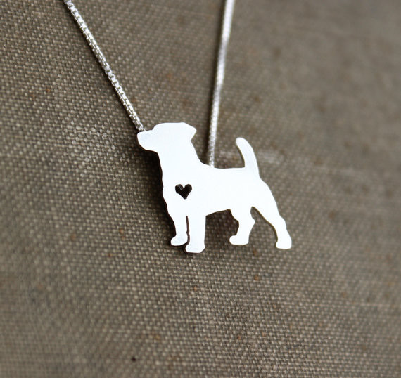 Jack Russell Terrier necklace sterling silver, tiny silver hand cut dog pendant with heart,