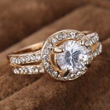 2015 New Fashion Charm High quality plated 8 size 18K rose gold lady wedding Crystal Ring