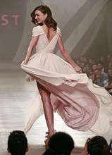 Custom made Miranda Kerr V neck Capped Sleeves Chiffon High low Celebrity Dresses Formal dresses for