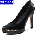 2017 Woman shoes Genuine leather Thin High Heels Pointed Toe platform Pumps female Fashion high heeled