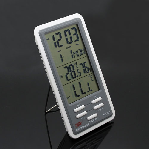 FreeShipping LCD Digital Indoor and Outdoor Thermometer Hygrometer Temperature Humidity Meter Clock With Wired External Sensor
