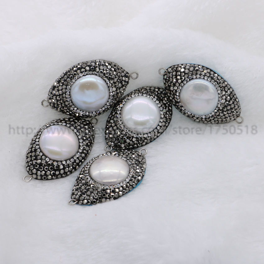 Natural pearl pendant beads Big round pave cz as eye shape double bails druzy finding handcrafted