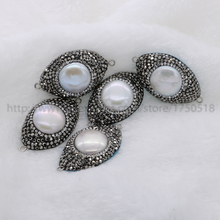 Natural pearl pendant beads Big round pave cz as eye shape double bails druzy finding handcrafted