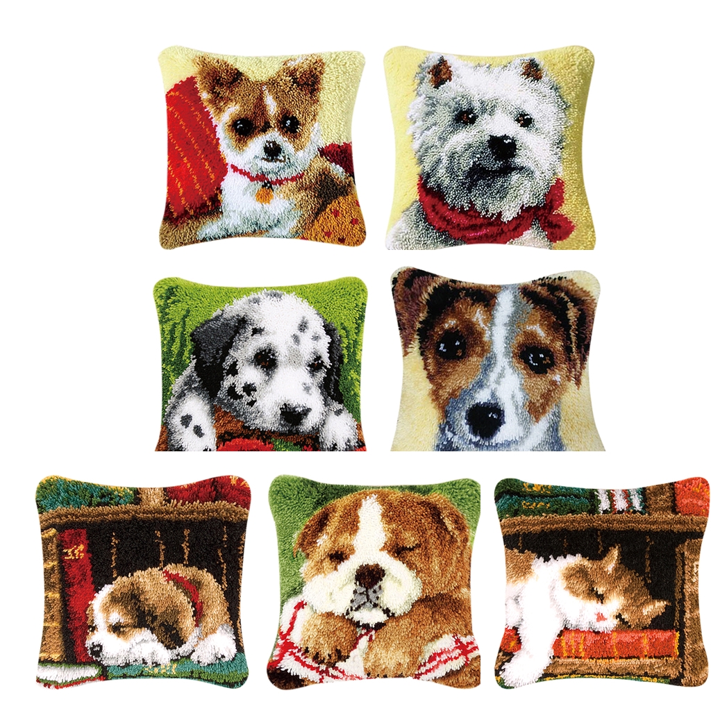 Dog Latch Hook Kit DIY Hand Craft for Pillow Mat Cushion Carpet Rug 50x36cm