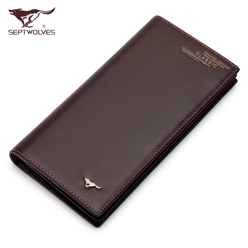 Septwolves wallet male long design genuine leather long wallet male men's first layer of cowhide
