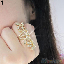 Women s Fashion Rhinestone Hollow Leaf Joint Armor Knuckle Crystal Ring 7 2MCK 4AA2