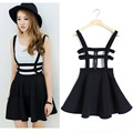 Popular Bandage Suspender Skirts Women Girl Ruffles Skater Pleated Short Braces Mini Skater Back Zipper Hollow