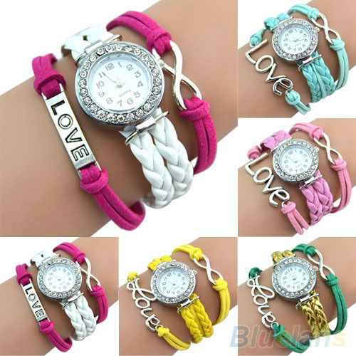 Гаджет  Antique Silver Infinity Love Charm Bracelet Bangle Watch Leather Crystal Watch 1L2M None Ювелирные изделия и часы
