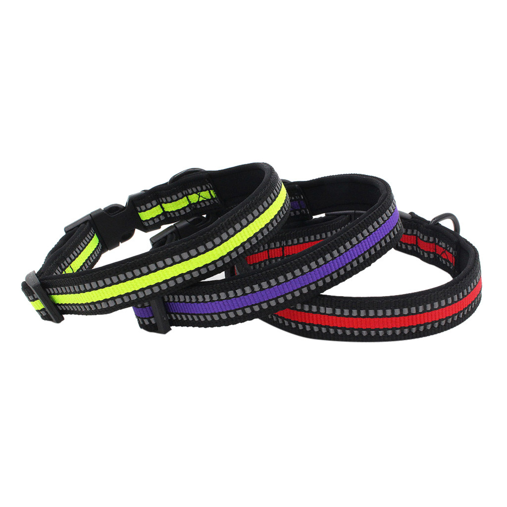 Purple, Small Neck 11-15 -20 lb Mile High Life Night Reflective Double Bands Nylon Dog Collar