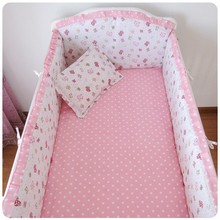 Promotion! 6PCS Pink 100% Cotton Kid Baby Children Bedding Set Product Infant Cartoon (bumper+sheet+pillow cover)