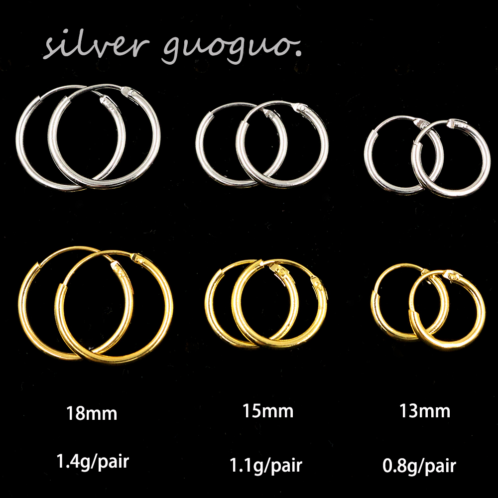 Image of Wholesale 13MM Small Gold Hoop Earrings For Women Bijoux Summer Round Lady's Silver Earrings Fashion Jewelry Hot Sale h23z