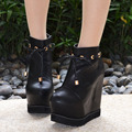New Sexy Strap Black High Heeled Platform Buckle Ankle Boots 15CM Womens Wedge Heel Shoes
