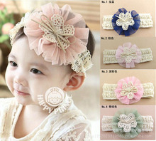 2015 Hot cute baby girl child children lace headband bow hair band flowers 4-color hair accessories free shipping
