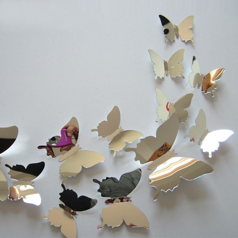 Image of flying butterfly free shipping children's room mirror wall sticker home decoration 12 pcs / lot plastic mirror home decor