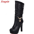 Thick with Ms ankle boots Black pumps boots 2015 Fashion denim boots Metal decorative waterproof platform