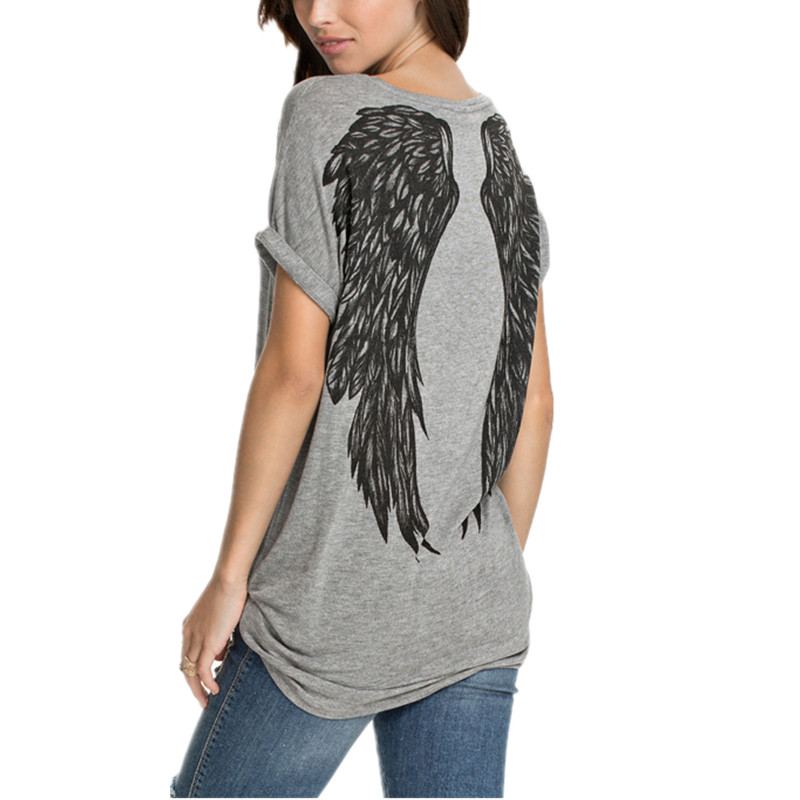 Image of Summer Style Fashion Angel Wings Tropical Print Female Camisetas Short Sleeve Casual Loose Plus Size Top Women harajuku T Shirt