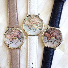 Nueva moda mujer hombre Vintage tierra mapa del reloj de la aleación de cuarzo analógico relojes de pulsera de cuero regalos alta calidad envío gratis