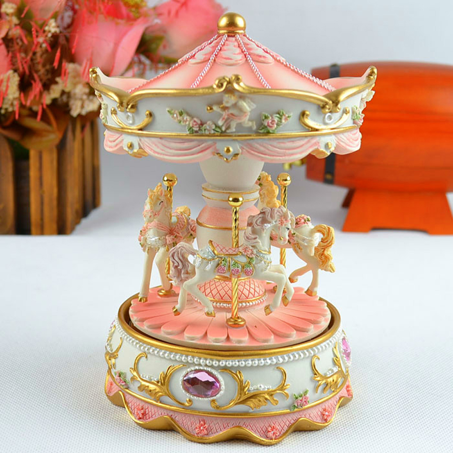 High Quality Carousel Mini Music Box Pink and Blue 2 Colors Musical