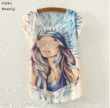 Printed T Shirt Women Brand 2015 Summer Tops Ropa Mujer Animal Owl Print T shirt White