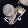New Design Luxury Rabbit Hair Ball Tassel Mirror Fundas Phone Cases For iPhone 6 6S 6