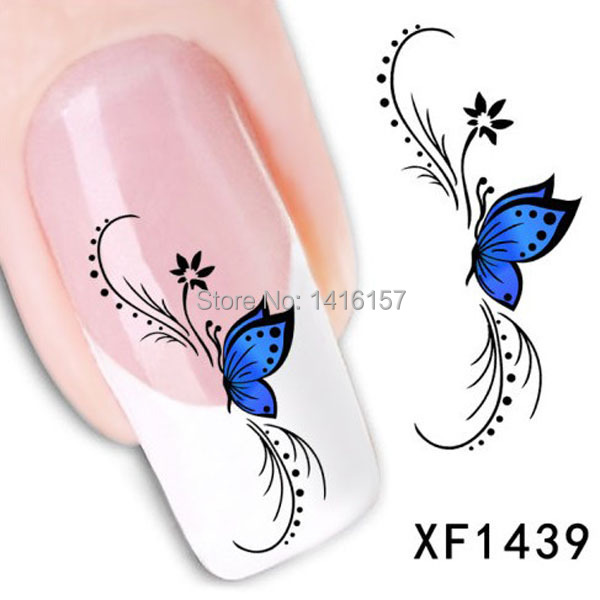 Min order is 10 mix order Water Transfer Nail Art Stickers Decal Beauty Sexy Blue Butterfly