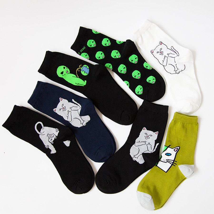 [COSPLACOOL] Новый Хлопок Повседневная Носки для Женщин Мужчин Cat Alien Носки Хип-хоп Harajuku Скейтборд Happy Socks Смешные Носки 36-42 Сокс