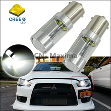 6000K Xenon White BA15s 1156 7506 CREE LED CROSS Reflector Bulbs for 08+ Mitsubishi Lancer Evolution X Daytime Running Lights
